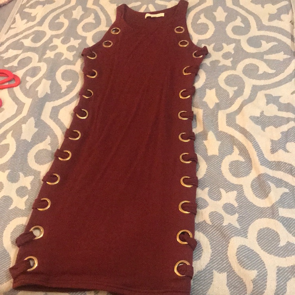 Burgundy dress with side design